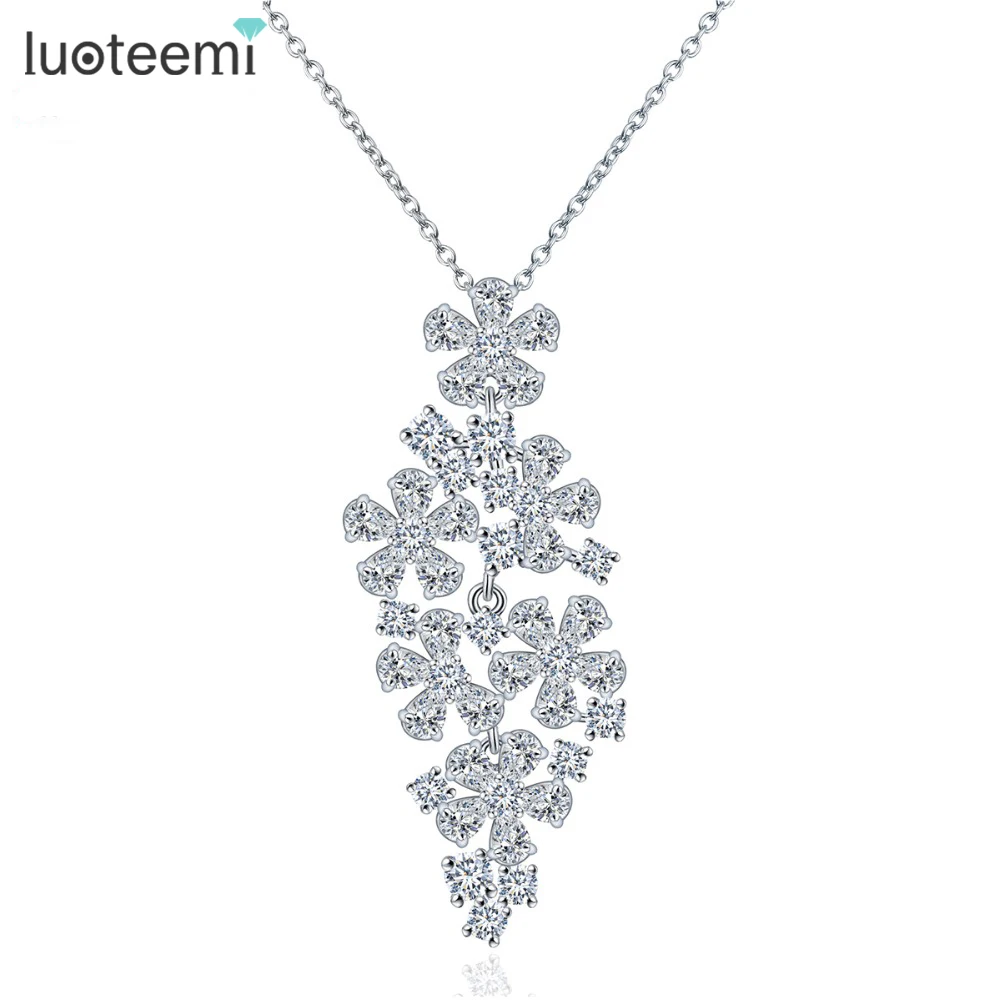 LUOTEEMI Collier Femme Elegant Chain Micro Paved Shining CZ Crystal Flowers Pendant Necklace for Women Party Jewelry Love Gift|necklace crystal