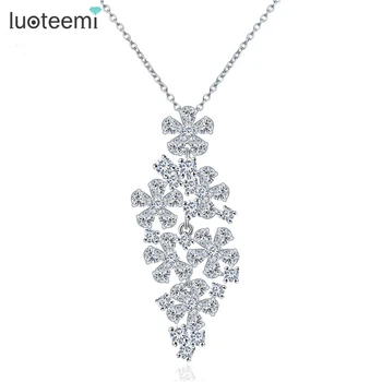 

LUOTEEMI Collier Femme Elegant Chain Micro Paved Shining CZ Crystal Flowers Pendant Necklace for Women Party Jewelry Love Gift