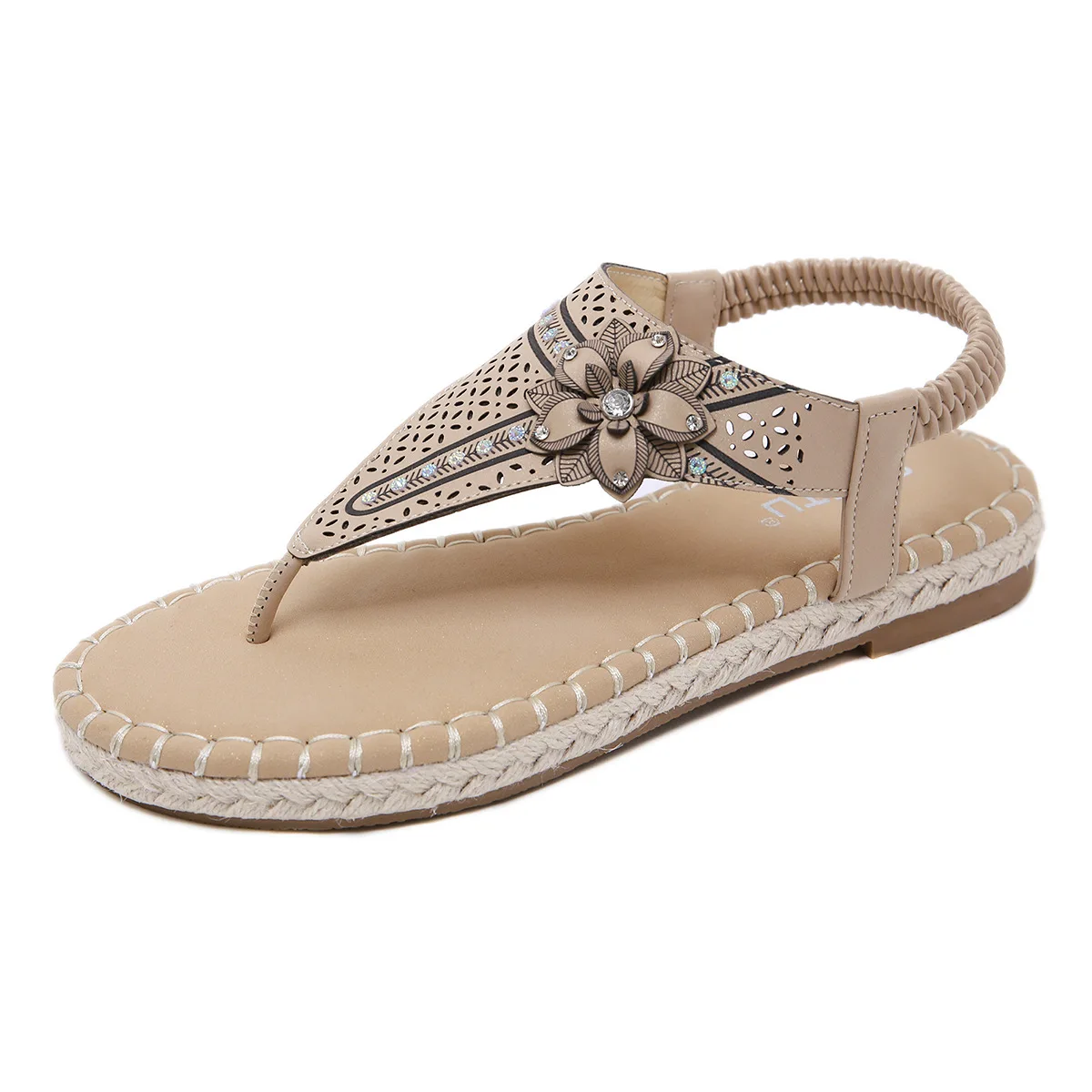 

2019 Fashion Flat Sandals Women Summer Shoes Bohemia Flowers Rhinestone Gladiator Sandals Women Beach Shoes Large Size 35-42