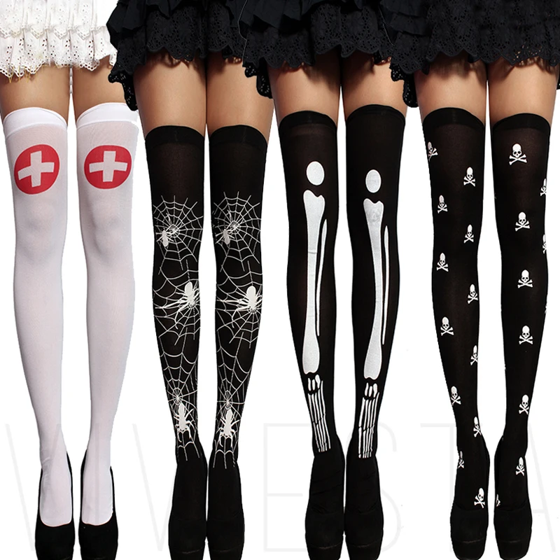 Sexy Cosplay Striped Knee Stockings Girl Printed Thigh Stockings Over