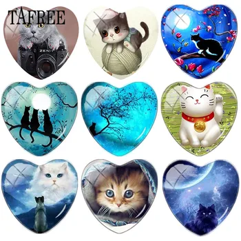

TAFREE Lovely Pet Cat Heart Shape DIY 25mm Glass Cabohcon Jewelry Findings For Pendant Necklace Keychains