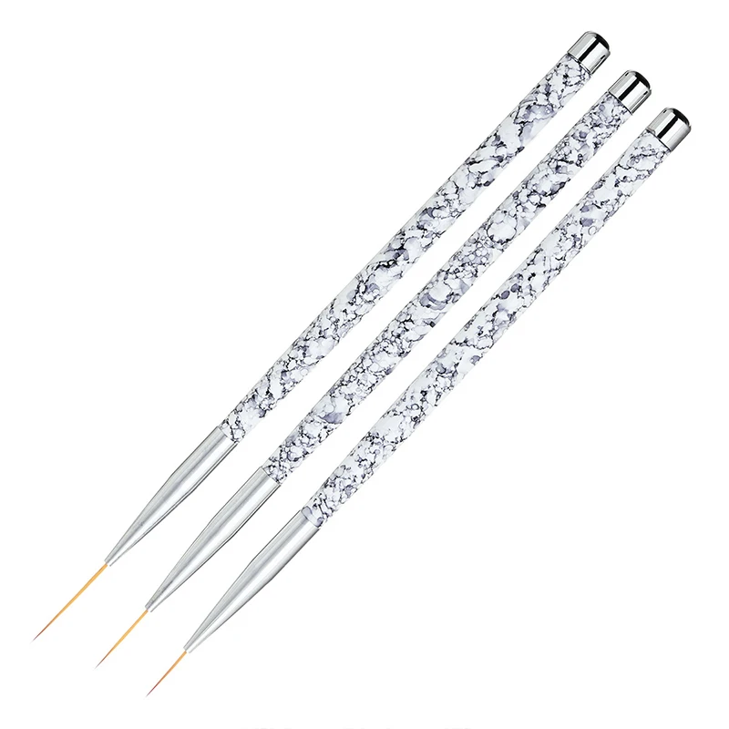 3Pcs/Lot Acrylic Liner Brush Set Mixed Sizes Drawing Painting Flowers Lines Fine Details Marble Handle Nail Art Gel Pen