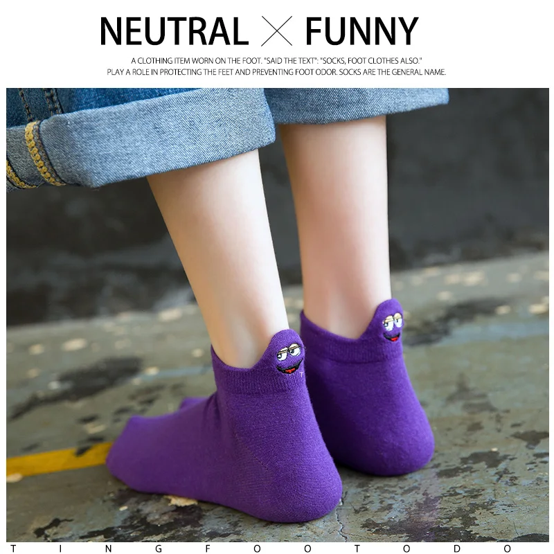 Kawaii/женские носки ярких цветов с вышивкой; модные забавные Женские носочки для девочек; хлопковые летние 5 пар