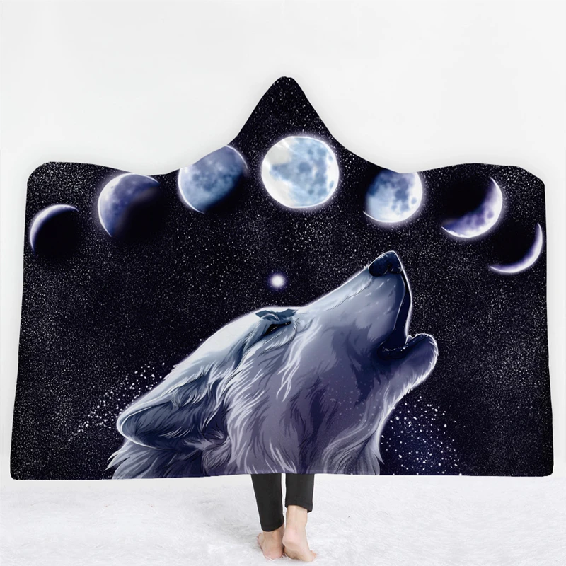 

Wolf Horror Hooded Blanket 3D Printed Anime Hooded Blankets For Adults Kids Winter Warm Sherpa Soft Fluffy Blanket Throw Travel