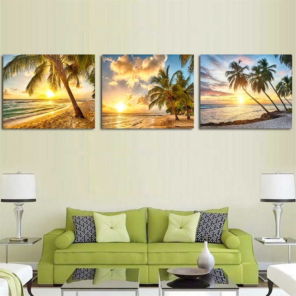 

Modern Seaside Sunrise Palm Tree Beach Outside Posters and Prints Canvas Wall Art Paintings on the Wall Home Decoration No Frame