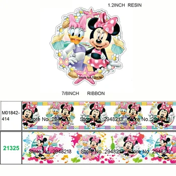 

printed cartoon duck and mouse grosgrain ribbon and resin sets 7/8inch 50yard ribbon and 50pcs resin 1sets REB367