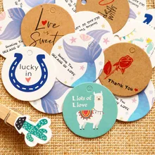 100pcs Etiquetas de Presente de Papel Do Partido Da Sereia Alpaca Lhama Ferradura Obrigado Kraft Pendurar Tags de Casamento Cartões de Papel Artesanal de Papel rótulos