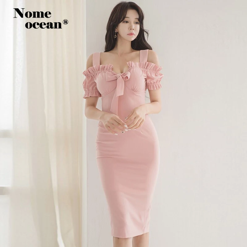 

Clubwear Bow Bust Slash Neck Midi Dress Elastic Wrapped Office Lady Women Dresses 2019 Summer Short Sleeve Dress M19062617