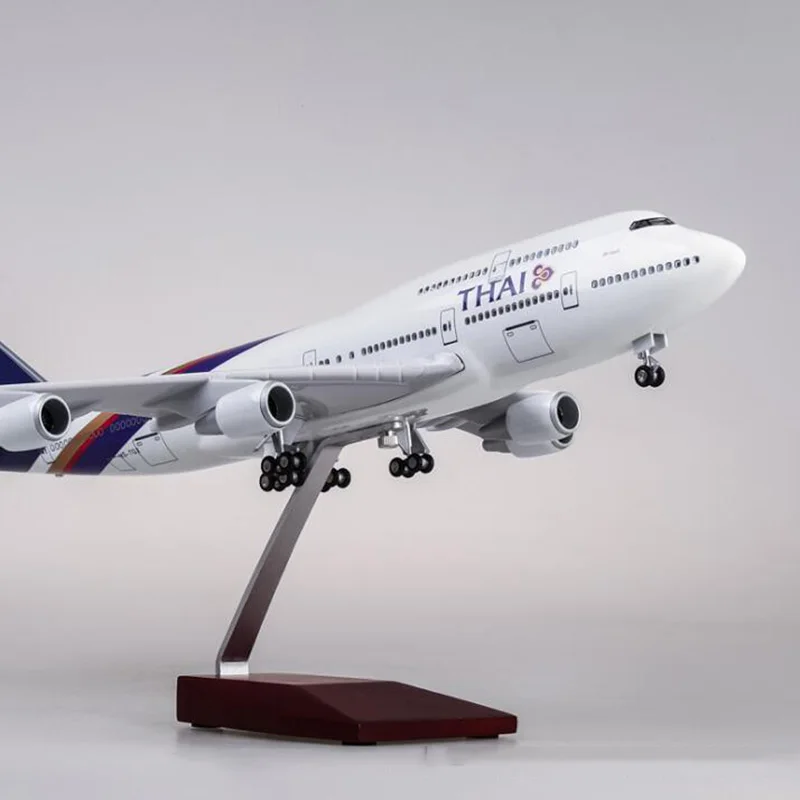 

1/150 Scale 47cm Plane Boeing B747 Aircraft Thailand THAI Airline Model W Light and Wheel Diecast Plastic Resin Collect Kid Gift