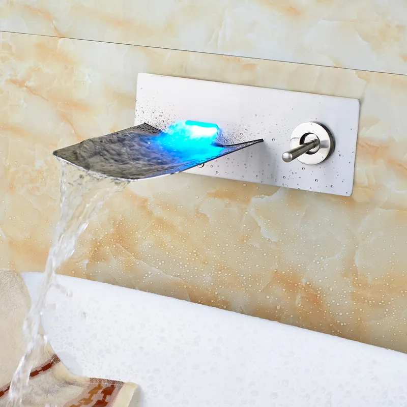 Waterfall Basin Wall Mounted Single Handle Faucet with RGB Light