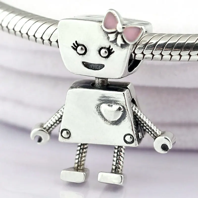 

New Cute Bella Bot A Big Heart And Lots Of Character Robot Beads Fit Pandora Bracelet Diy Jewelry 925 Sterling Silver Bead Charm