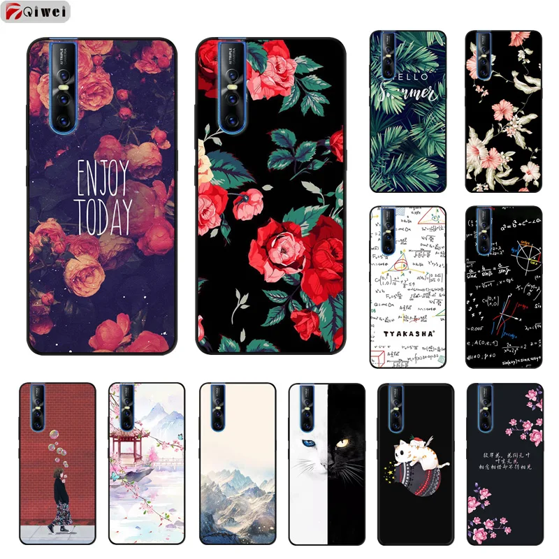 For Fundas Vivo V15 Pro Case Black Silicone Flower Print Phone Case For Vivo V15Pro V15 Pro Cover Soft TPU Coque V 15 Pro Capas For Fundas Vivo V15 Pro Case Black Silicone Flower Print Phone Case For Vivo V15Pro V15 Pro Cover Soft TPU Coque V 15 Pro Capas