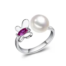 2016 Fashion Pearl Ring Jewelry Of Silver Butterfly Ring Freshwater Pearl Wedding Rings 925 Sterling Silver Rings For Women