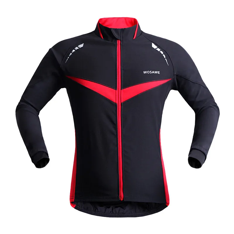 WOSAWE, зимние ветрозащитные куртки для велоспорта, мужская одежда с длинным рукавом, велосипедная спортивная одежда, водонепроницаемая ветровка, велосипедное пальто - Цвет: Black with red