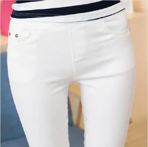 Размера плюс, женские брюки-карандаш, женские повседневные Капри, белые, черные, темно-синие цвета, женские облегающие брюки, брендовые облегающие брюки - Цвет: White