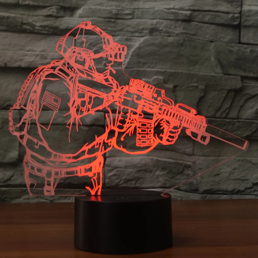Светодиодный светильник-солдат 7 меняющихся цветов 3d иллюзия Ночная лампа