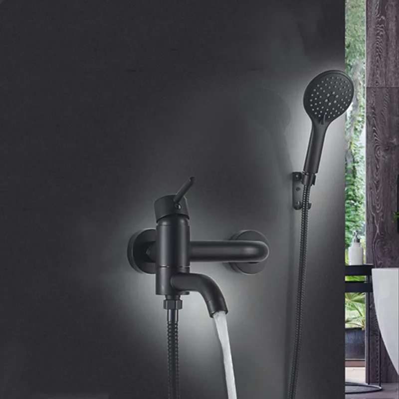 Preise LIUYUE Badewanne Dusche Wasserhahn Schwarz Chrom Messing Wand Montiert Badezimmer Dusche Wasserhahn ABS Hand Dusche Kopf Sets Bad Mischer tippen
