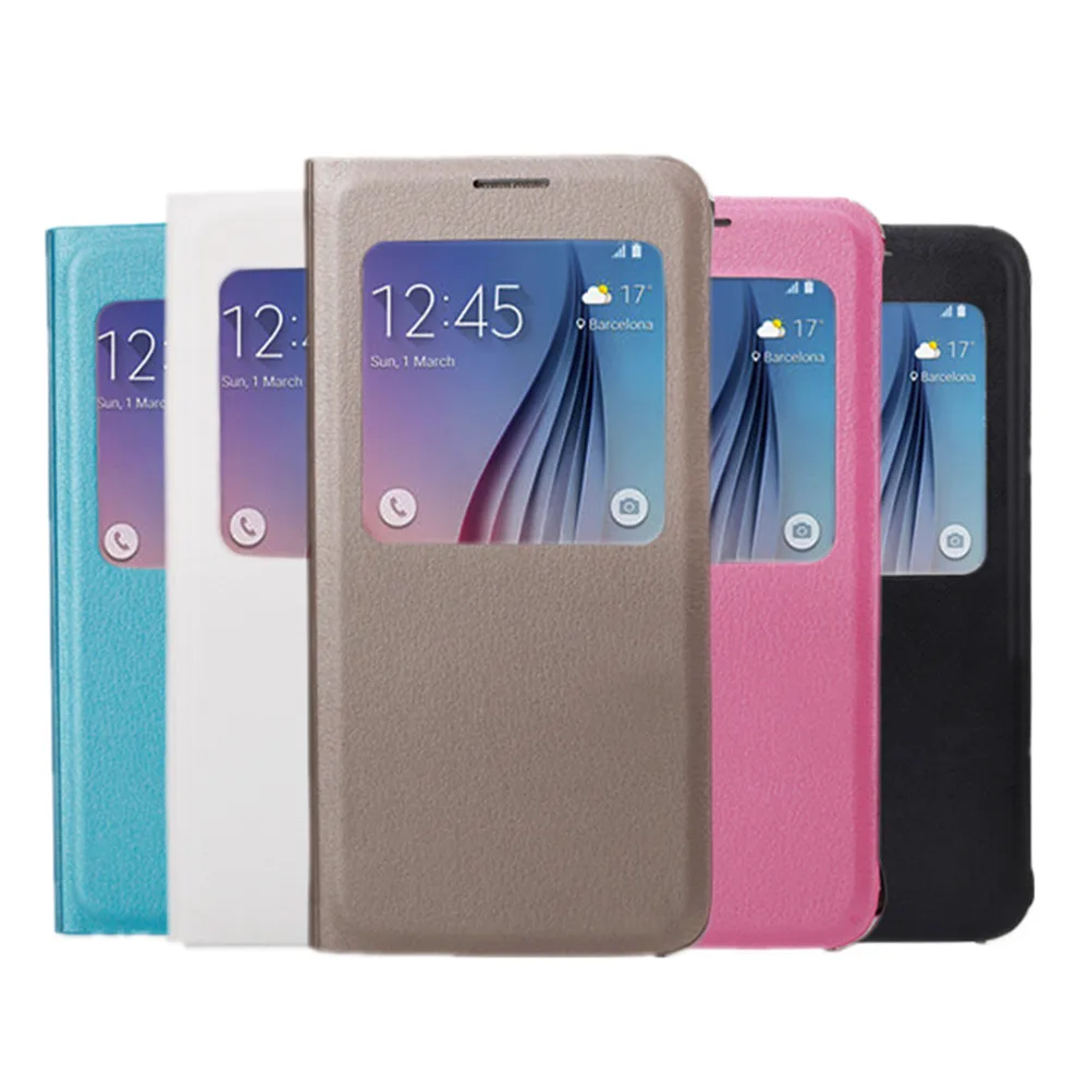 Luxury Smart View Windows PU Leather Case For Samsung Galaxy S6 G920 G920A G920F Flip Cover
