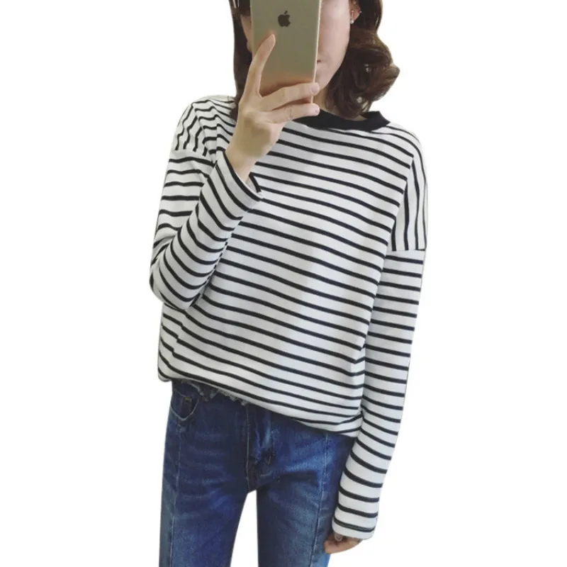 Camiseta Mujer T camisa mujeres Camiseta de manga larga Camiseta de algodón a rayas ropa de Tops para Mujer 2018 camiseta, Camisetas de Mujer Camiseta Mujer T camisa mujeres Camiseta de manga larga Camiseta de algodón a rayas ropa de Tops para Mujer 2018 camiseta, Camisetas de Mujer