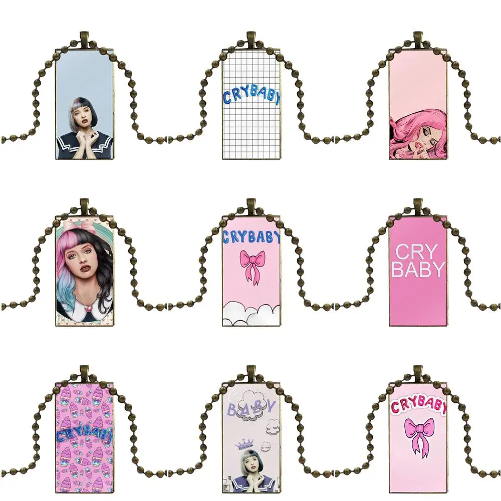 

For Women High Quality Girls Lovely Melanie Martinez Crybaby Glass Pendant Necklace Handmade Half Pendant Rectangle Necklace