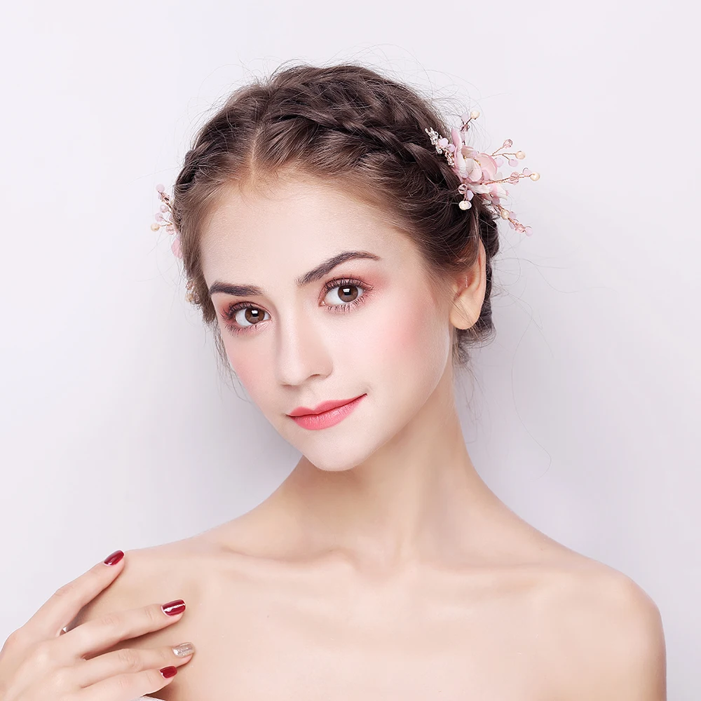 Заколки для девочек ручной работы с цветочным принтом; розовый цветок; заколки для невесты; Свадебный костюм; головной убор для волос