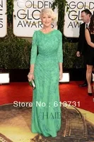 71st Golden Globe Awards Helen Mirren 2014 Red Carpet Celebrity Dresses Long Sleeves Green Lace Appliques Evening Prom Dresses