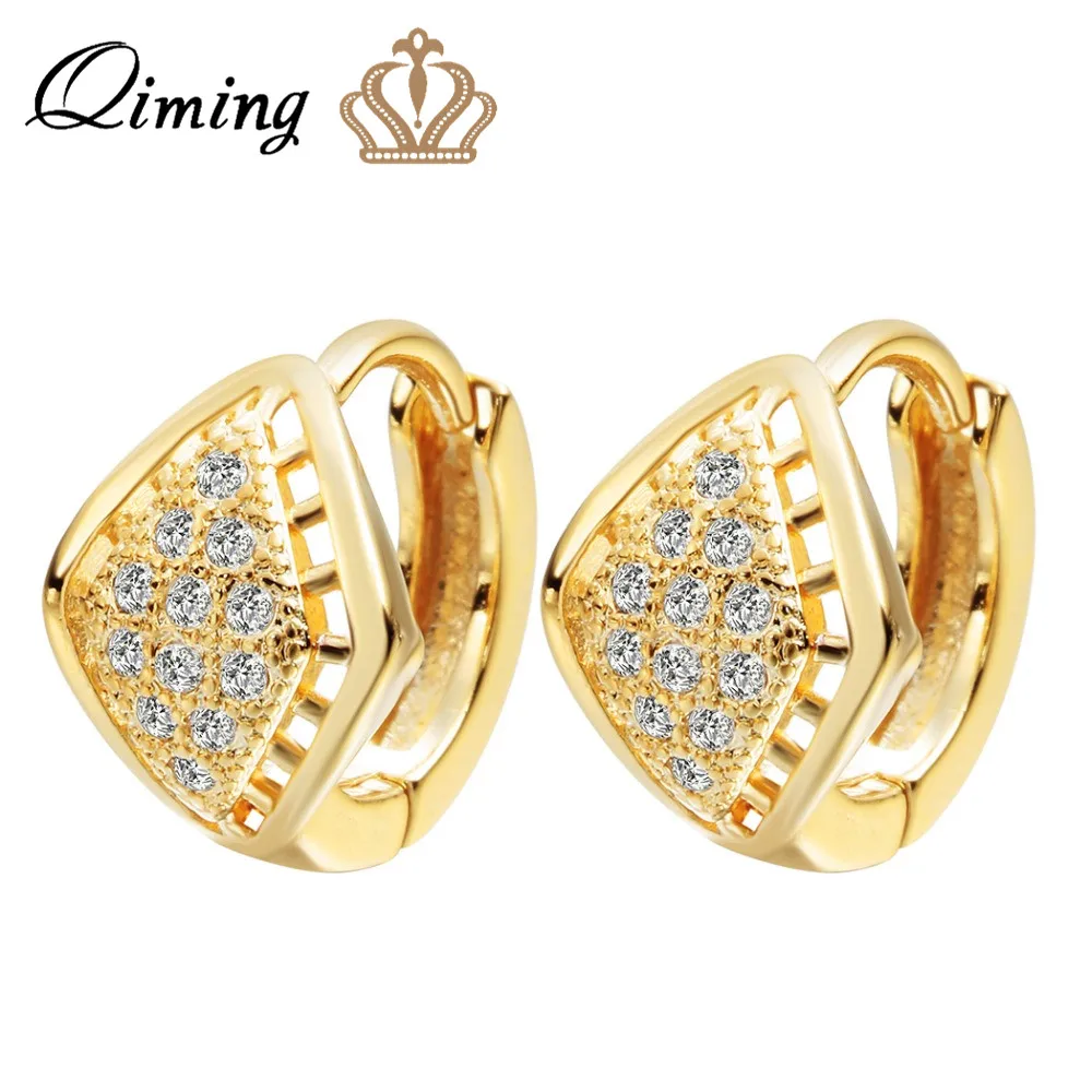 

QIMING Fashion Gold Color CZ Hoop Earrings Women New Design Jewelry High Quality Engagement Gift Wholesale Wedding Jewelry