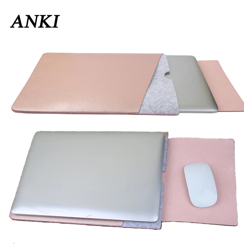 

Soft UP Leather Felt Waterproof Mouse Pad Sleeve Case 11 12 13 15 Notebook For MacBook Air Pro 13.3 15.4 Double layer laptop Bag