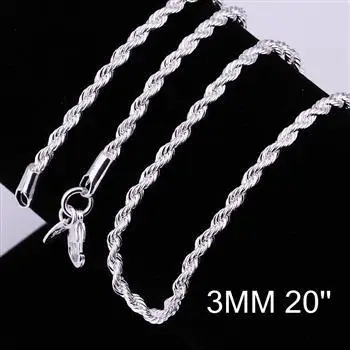 

S925 Sterling Silver color Jewelry Fashion jewelry 3mm 20 Inch Flash twisted rope necklace CC014