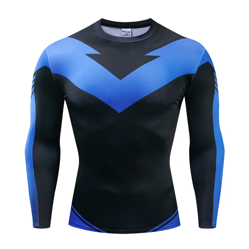 Футболки с длинным рукавом и 3D принтом Nightwing, мужские компрессионные футболки, топы с персонажами комиксов для мужчин, косплей, костюм, одежда