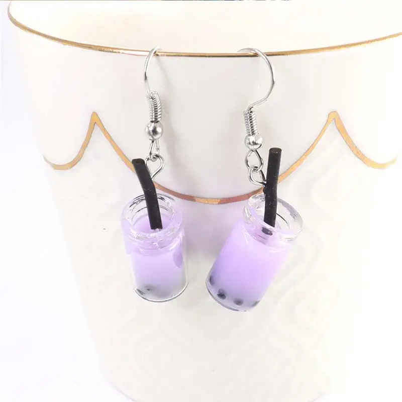 Personality Resin Milk Tea Drink Earring Girls Gifts Colors Candy Color Creative Unique Bubble Tea 45 Colors Drop Earrings 1Pair - Окраска металла: 19