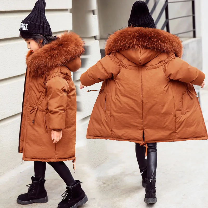 

Girls Winter Parkas Children Winter Jacket Girl Winter Coat Kids Warm Thick Fur Collar Hooded Long Down Coats For Teenage 4-13Y