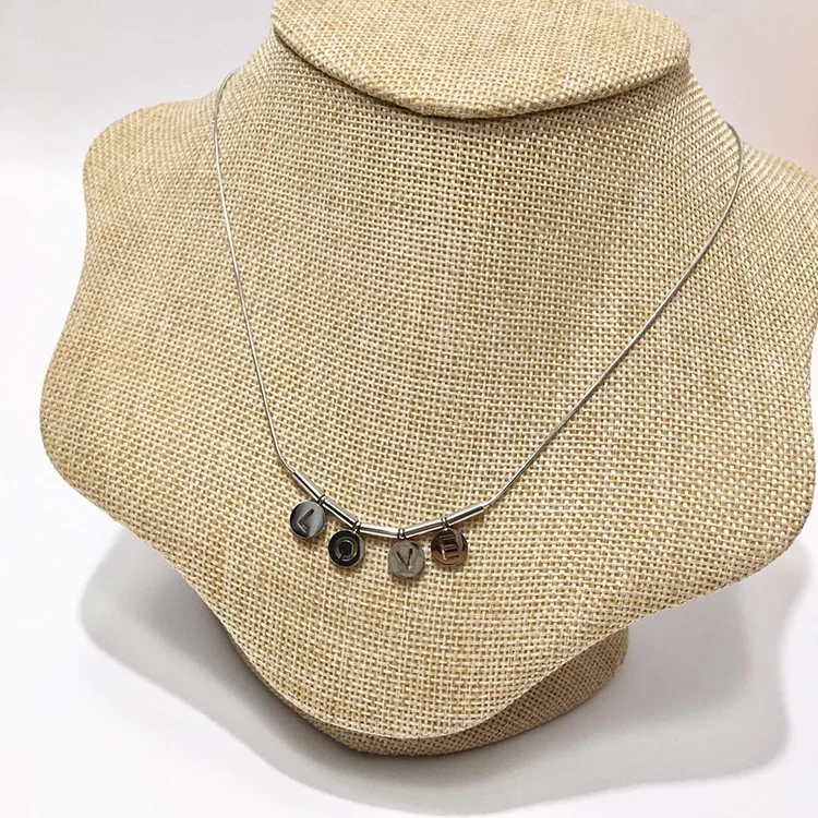 

High Quality Silver Gold color Stainless Steel Necklace Hollowed Engrave Love Pendant Necklace Sets for Women Jewelry DJN032
