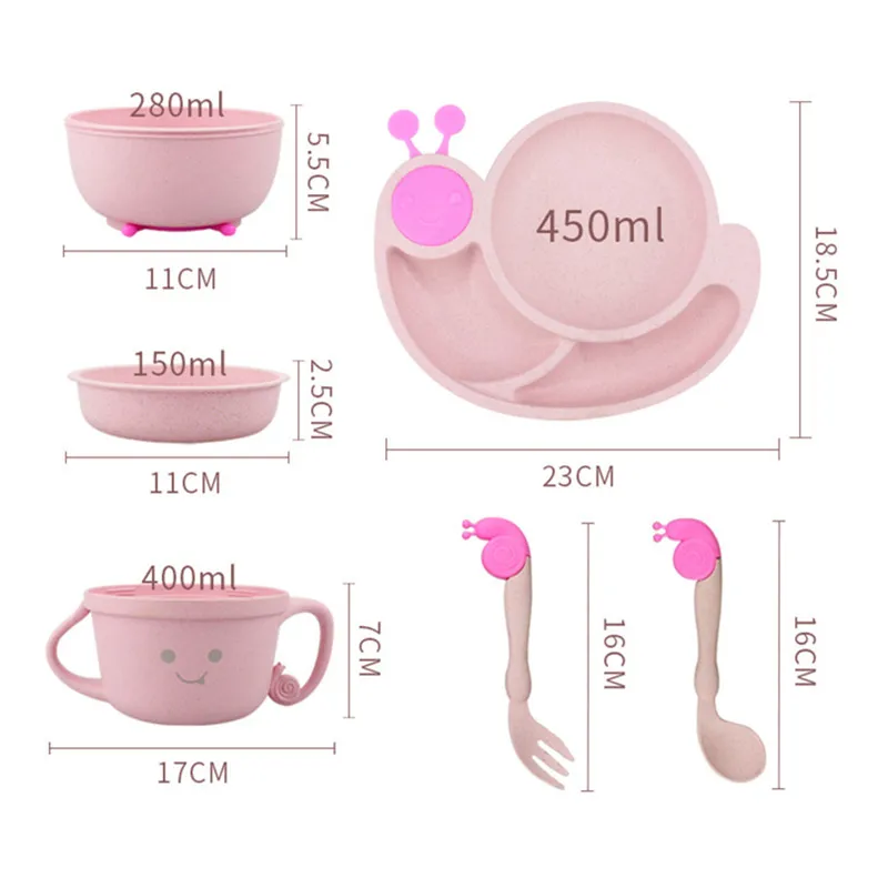 6Pcs Animal Snail Baby Plate Bowl Cup Tableware Dinnerware Feeding Set Baby Children Kids Feeder Assiette De Bebe