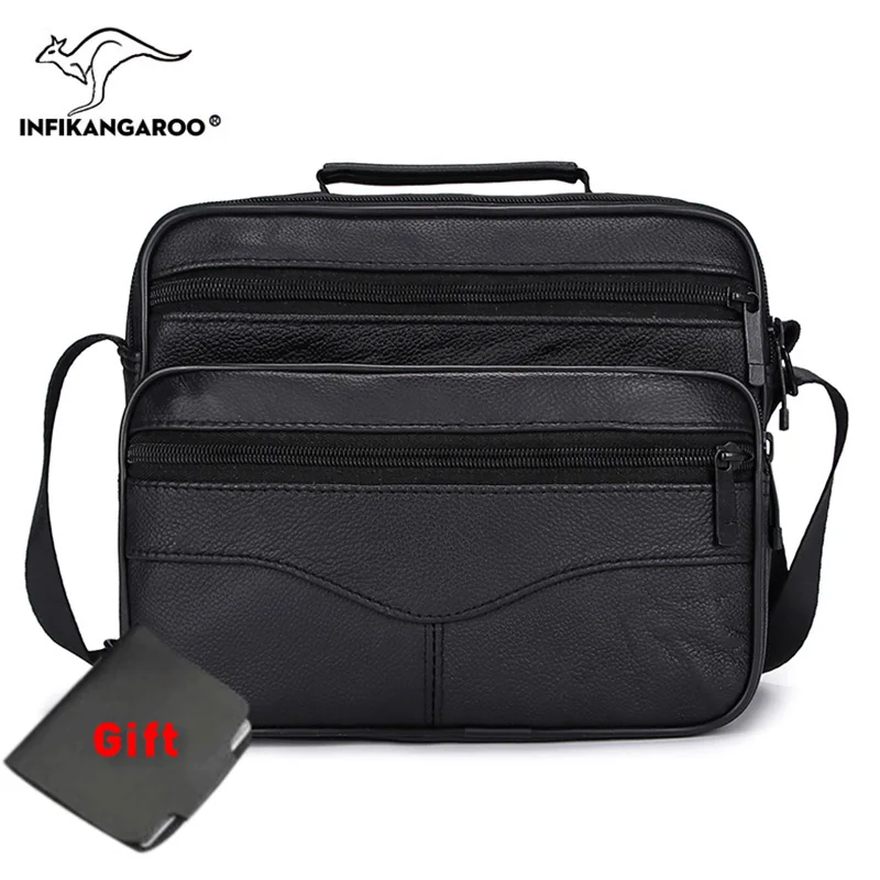 

12 Inches Cow Leather Men Messenger Bags Handbags High Quality Male Shoulder Bag Fashion Business Soft Crossbody Bag Black