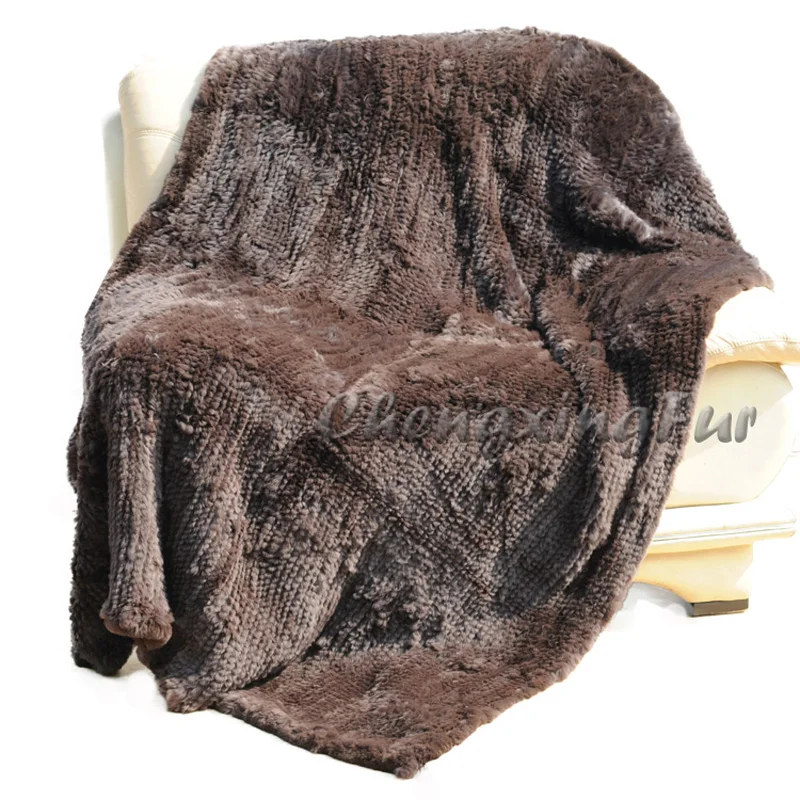 

CX-D-95B 122X183CM Custom Hand Made Rex Rabbit Fur Knitted Fur Throw/Fur Blanket