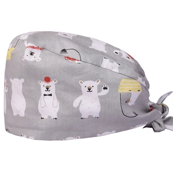 

Polar Bear Surgical Scrub Caps for Women Men Medical Hats Nurse Hospital Tieback Elastic Section Dental Clinic Work Caps