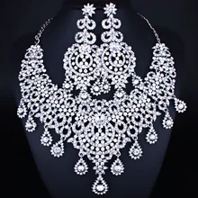 Посеребренный роскошный марокканский стиль, прозрачные стразы, ожерелье, серьги, набор женских свадебных ювелирных изделий