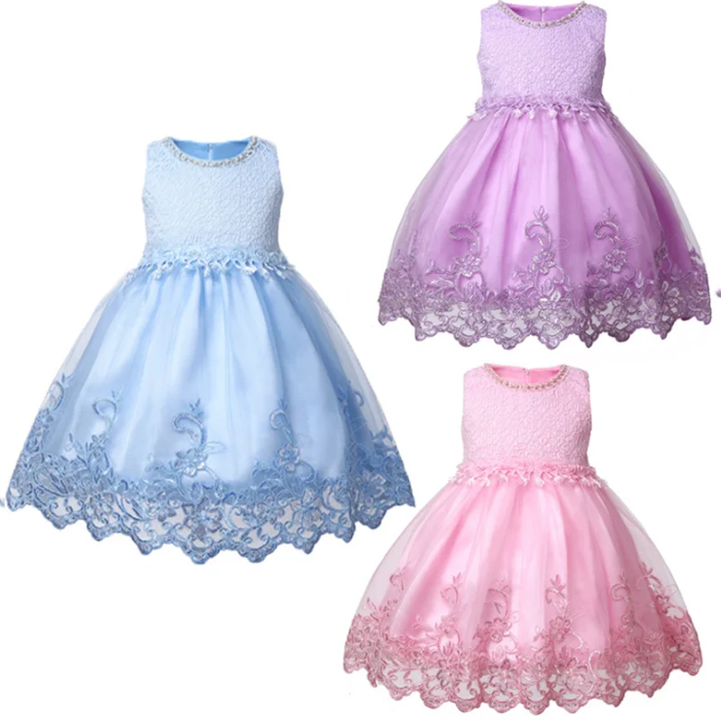 

2019 Summer 2-3 Years Old Girl Mesh Princess Dress Embroidered Flower Dress Children's Clothing