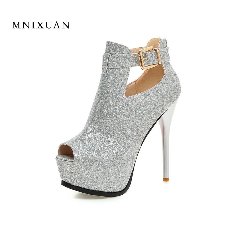 

2017 new summer sandals women peep toe extreme heels fetish platforms big size red/Golden/silvery sexy arena paty glitter shoes