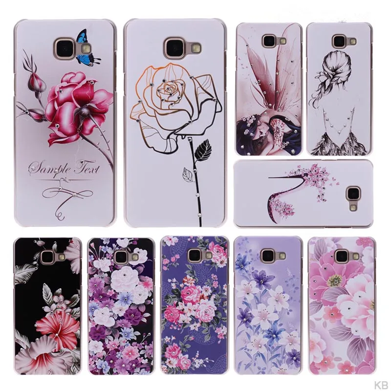 

Luxury Relief Flower Rhinestone Phone Case For Samsung Galaxy A3 A5 J3 J5 2016 2017 Hard PC Damiond Floral Capinha For Samsung