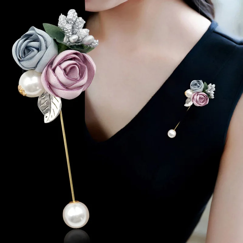 

Korean Word Female Brooch Imitation Pearl Air Cloth Art Flower Brooch Scarf Clasp Pin Button Cardigan Accessories For Women