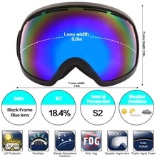 Jiepolly Winter Snow Snowboarding Skating Eyewear Anti-fog UV400 Sunglasses Spherical Wide View Lens Anti-slip Double Layers