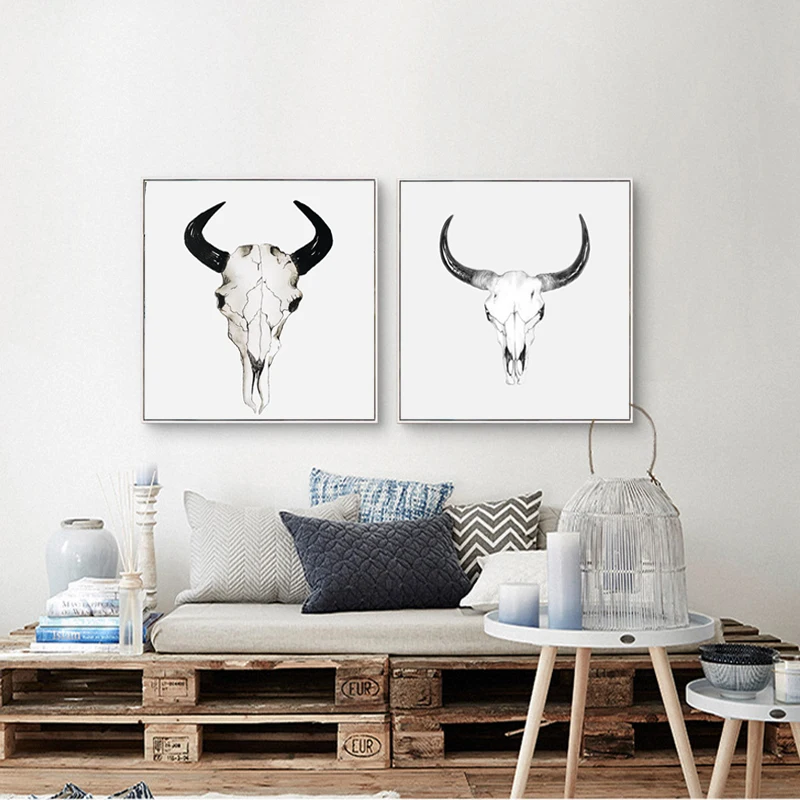 RELIABLI Арт холст Картины рогатый черепа фотографии Nordic Стиль Плакаты дома Wall ART
