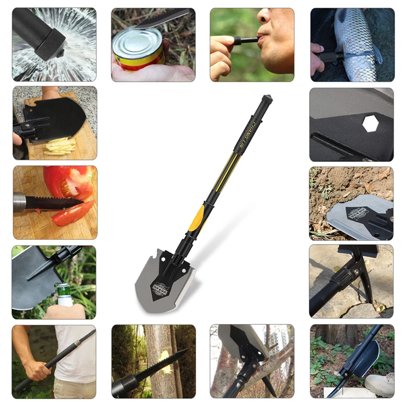 CHANGLIN Multifunctional Camping Shove Military Portable Folding Survival Spade Trowel Dibble Pick Emergency Garden Outdoor Tool