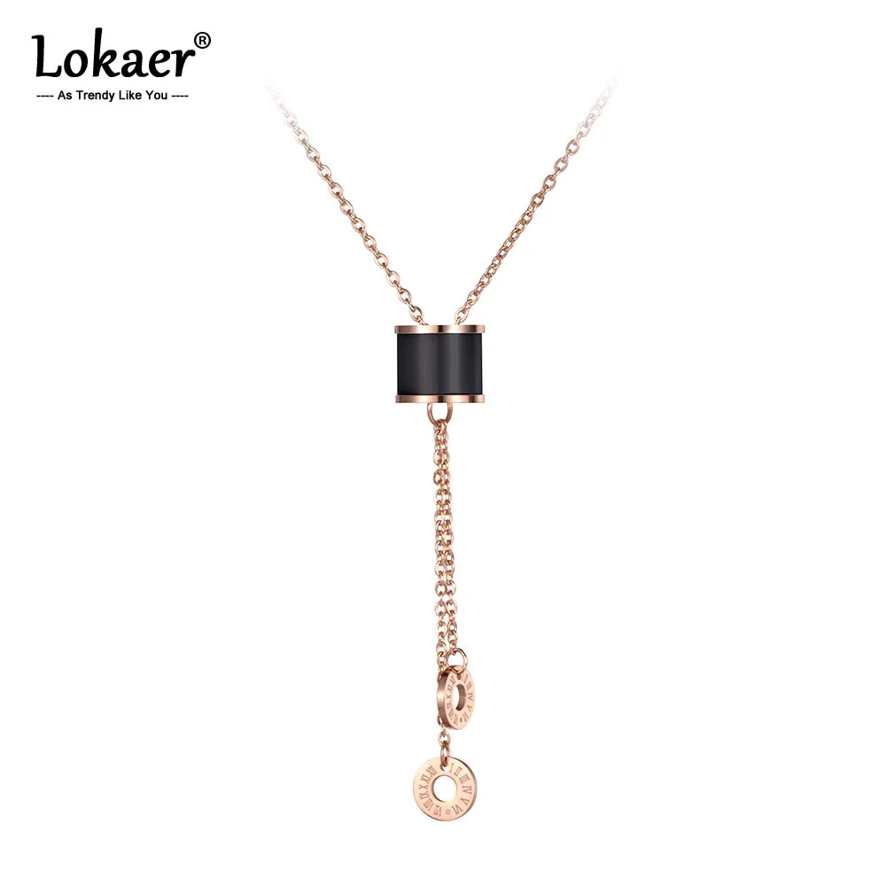 

Lokaer White/Black Ceramics Circle Charms Necklaces Roman Numerals Rose Gold Stainless Steel Pendant Jewelry For Women N19039