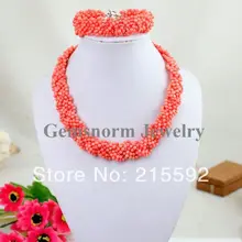 Потрясающе! Африканский Свадебный Коралл бусы комплект ювелирных изделий розовый коралл Коралловые шарики ювелирные изделия наборы Горячая CJ081