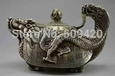 

Collectible Decorated Old Handwork Tibet Silver Carved Dragon Tortoise Tea Pot