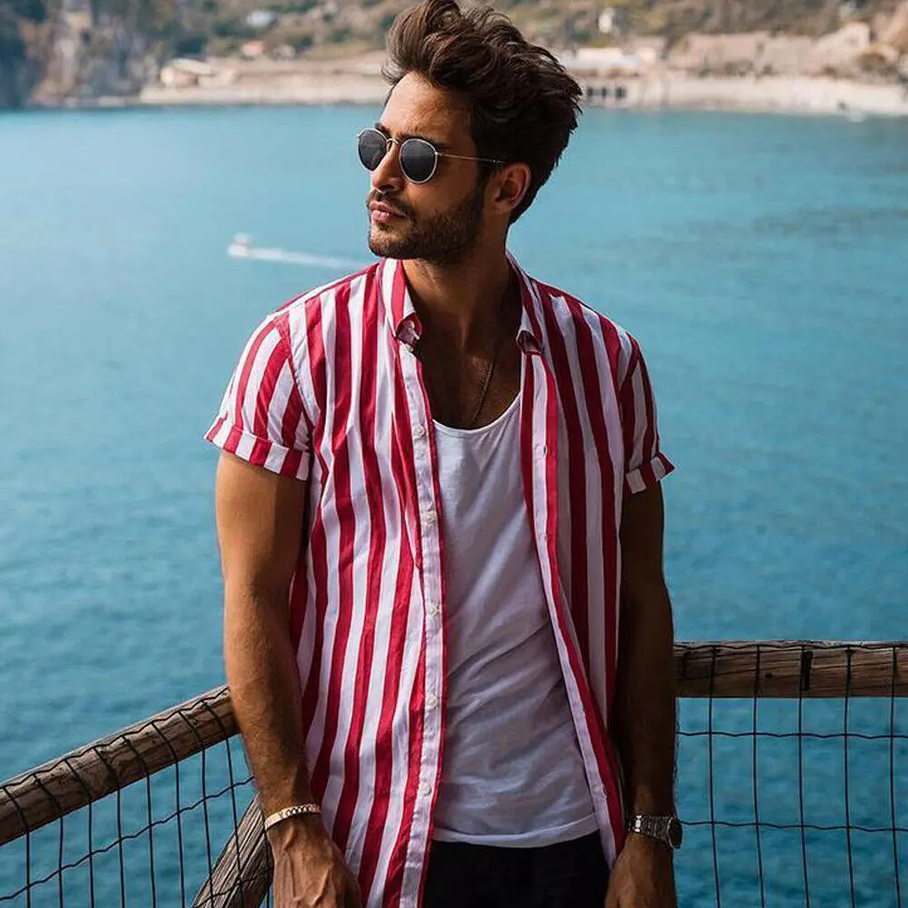 2019 Men Fashion Short Sleeve Regular Fit Button Down Shirt Casual Vertical Striped Shirt Stylish Formal Casual Shirt Top 2019 Men Fashion Short Sleeve Regular Fit Button Down Shirt Casual Vertical Striped Shirt Stylish Formal Casual Shirt Top