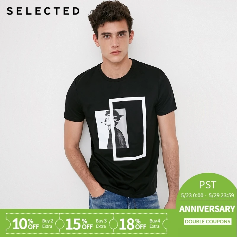 

SELECTED Men's Mercerized Cotton Spliced Round Neckline Knitted Short-sleeved T-shirt S|4183T4528